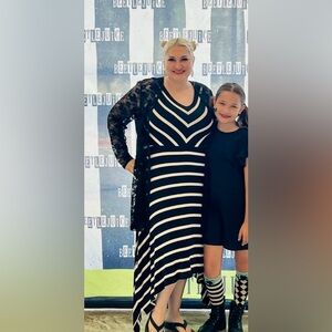 Lane Bryant Black White Stripes Asymmetrical Hem V Neck Sundress Sun dress 14 1X